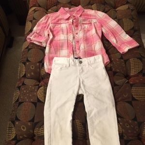 Pink Plaid Blouse and Old Navy Jeans
